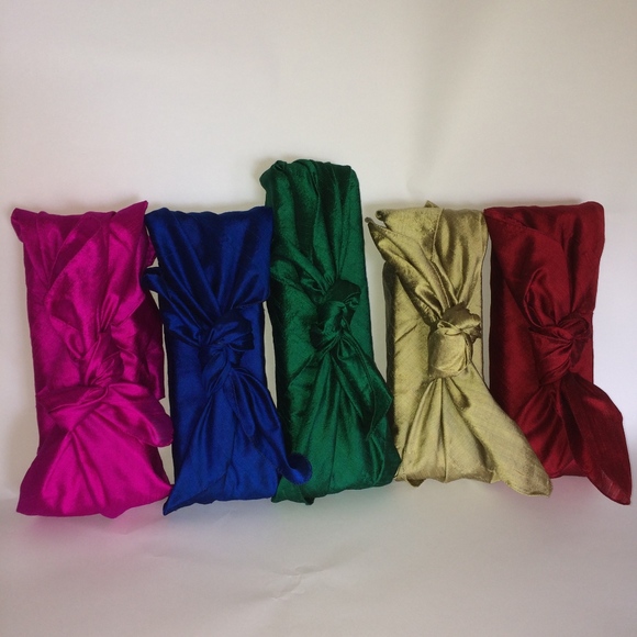 Blue Silk Dupioni Scarf or Furoshiki - Picture 3 of 3